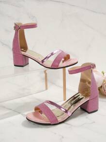 Elegant Thick Heel Women's Sandals - Open Toe, Backstrap, Glitter Design, Fashionable Summer High Heels