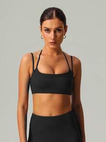 Women's Halter Neck Multi-Shoulder Adjustable Straps Double Layer Beauty Back Yoga Fitness Sports Bra - màu đen - Xem 4