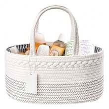 Portable Car Organizer With Removable Divider, Stylish Home Gift,Storage Caddy Organizer, Large Cotton Rope Decorative Basket, Multi-Purpose Table Organizer For Home Storage - White - View 9