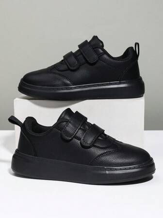 新作キッズシューズ 1ペア、子供用黒靴、女の子用シューズ、滑り止めソールの快適な女の子用スポーツシューズ、生徒用リトルホワイトシューズ、ボーイズ面ファスナー PUレザースクールシューズ、ボーイズ黒靴、男の子用快適な白スクールシューズ、男の子用ホリデーシューズ