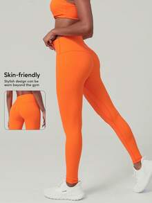 GOSOUER Women'S High Waist No Front Seam Back Deep V Buttock Line Running Outdoor Exercise Pilates Yoga Legging Pants Tights - Orange - View 9