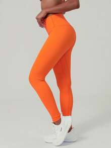 GOSOUER Women'S High Waist No Front Seam Back Deep V Buttock Line Running Outdoor Exercise Pilates Yoga Legging Pants Tights - Orange - View 6