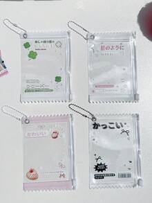 1pc Ins Style Cute Lucky Star, Four-Leaf Clover, Bowknot Transparent Japanese Text 3" Idol Mini Card Zipper Bag, Storage Pouch, Baggage Tag, Photo Display Holder,School Supplies,Back To School