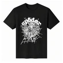 100% Cotton Unisex Round Neck Short - Sleeve T - Shirt - "Sp5der" Spider Web Graphic Basic Tee For Summer Men's Tops - 黑色 - 查看 7
