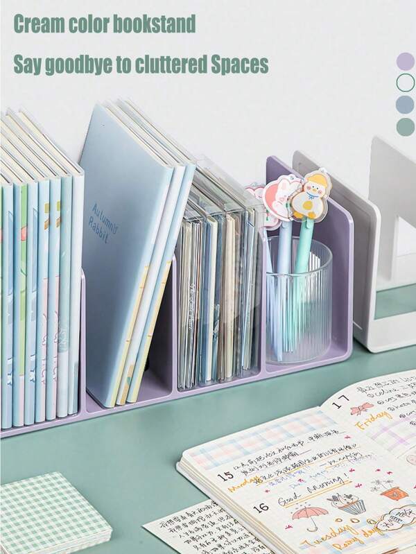 1/4 Pcs Large Capacity 4 Compartments Acrylic Book Rack, Multifunctional Bookends, Book Holder, Desk Organizer, Portable Bookshelf, Shock-Proof Book Stopper, Stationery Organizer, Independent Partition, Wide Opening Design, Suitable For Bedroom, Living Room, School, Dorm, Office Desk, Stationery, Documents, Kitchen, Bathroom