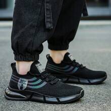 Men's Multi-Functional Running Shoes, Classic Colors With Eye-Catching Hues For Fashionable Look, Outdoor Jogging To Enjoy Nature, Commuting And Casual Walking, High-Quality Shoes With Good Support And Protection For Men - Black - View 6