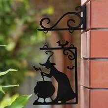 1 Stück Hexen-Silhouette Metall Wanddekoration, Eisen Kunst Halloween Dekoration mit Hexenhut und Kochtopf, Garten Hängende Verzierung, Heim- und Garten Außenwanddekoration, Halloween Dekoration, langanhaltend Metallkunst, Halloween Ornament