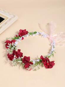 1pc Girls Floral Crown Headband, Princess Mori Style Hair Accessories For Flower Girl Dress, Wedding, High-Quality Hair Hoop - Multicolor - View 10