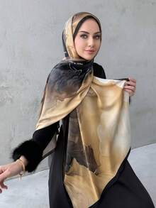 1 Piece Chiffon Hijab Printed Scarf, Elegant And Luxurious Retro Color Women Headscarf Shawl Hijab Abaya Accessories Women Veil For Dress