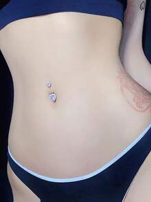 1 件优雅性感钛钢肚脐穿孔首饰，甜美酷炫肚脐环，带心形水钻，女士身体首饰 - 彩色 - 查看 3