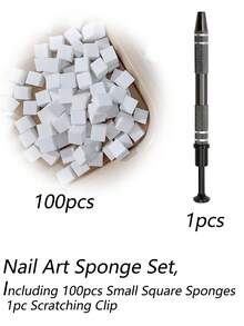 101pcs White Mini Replaceable Nail Art Sponges, Nail Art Sponge Metal Grabbers, Nail Art Gradient Sponges, Nail Art Sponge Set For Gradient Color Nail Art Sponges DIY Nail Art Tools Nail Art Supplies Nail Art Accessories
