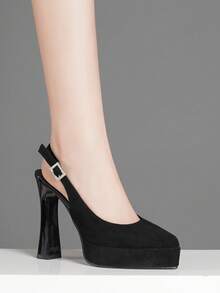 女士镂空高跟鞋，超高跟，粉色、杏色、白色、黑色、红色、银色、金色可选，时尚鞋履 - 黑色 - 查看 5