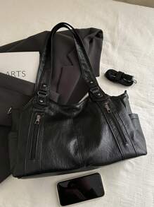 In 2025, The New Fashion Classic Joker Solid Color Large-Capacity Retro Pu Fabric Shoulder Tote Bag Is Suitable For Shopping.In 2025, The New Fashion Classic Joker Solid Color Large-Capacity Retro Pu Fabric Shoulder Tote Bag Is Suitable For Shopping., Fashionable Tote Bag With Zipper, Tote Bags For Ladies