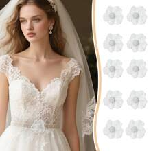 20/10pcs Black Lace Fabric With 3D Sequin Bead Flower Applique, Polyester Mesh Embroidery For DIY Clothing And Craft Decoration, Sewing Supplies