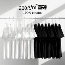 Heavyweight Pure Cotton Solid Color Short Sleeve T-Shirt Unisex Base Shirt White Inner Layer Pure Black Top Men's Half Sleeve T-Shirt - 黑色 - 查看 2