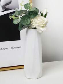 1 Piece Hexagon Ceramic-Look Plastic Vase, Simple Solid Color Home Decor, Center Piece For Floral/Dried Flowers, Tabletop Decoration, Balcony Vase, Nordic Style Vase For Kitchen, Living Room, Bedroom, Office, Wedding, 20cm*6cm