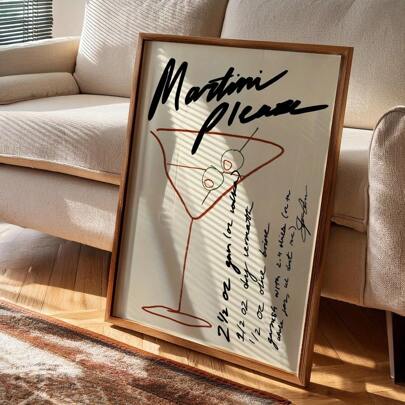 1pc Vintage Martini Cocktail Canvas Print - Mid-Century Modern Wall Art Perfect For Living Room, Bedroom, Kitchen & Hallway Decor, Ideal Gift For Home Bar Decor Gift Optional Frame ,Wall Art With Frame