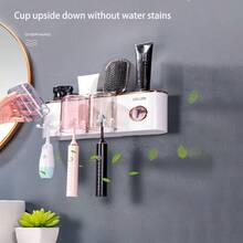 Wall Mounted Toothbrush Holder With Toothpaste Dispenser Plastic Toothbrush Storage Organizer Minimalist Bathroom Glass Set And Storage Box Back To School - Multicolor - View 6