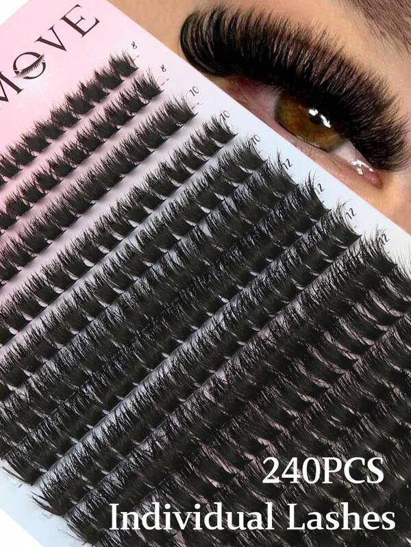 280pcs Lash Set 80D Pink Tray Russian Volume 8-16mm DIY Lash Cluster, Ultra Natural Look, Thin, Super Soft, Lightweight Reusable Individual Lashes For Beginners, Suitable For Daily, Date, Party, Music Festival, Halloween