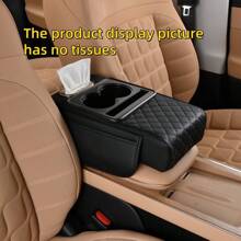 1 pièce Coussin rehausseur de boîte d'accoudoir automobile multifonctions nappa à motif de diamant avec sac de rangement, porte-gobelet, boîte à mouchoirs. Coussin d'accoudoir central de voiture