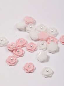 20 Pieces Of Pink And White Mixed Rose Nail Art Accessories, DIY Wearable Nail Resin Three-Dimensional Art Decorative Small Accessories, Versatile And Simple Style Accessories