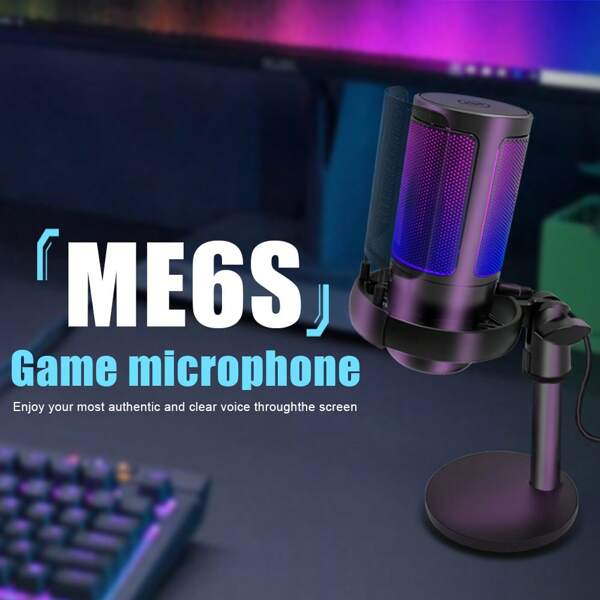 USB Plug Microphone RGB Azzling Light Wired Condenser Microphone With Anti-Blowout Net Suitable For Computer Audio Recording, Games, And Live Broadcasts
