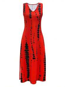 Vestido casual y sexy con cuello en V estampado y abertura de mujer de moda