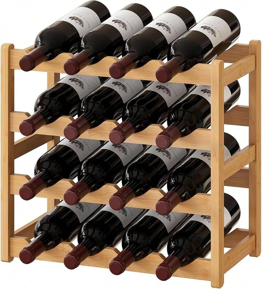 Estante de Vino Apilable de 4 Niveles,Capacidad 16 Botellas,Porta Vinos,Porta Botellas, Ahorra Espacio ,Organizador de vinos - Caqui - Ver 1