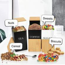 1pc Customized Storage Tin Can With Bamboo Lid, Square Tea, Coffee, Candy, Spice Metal Container, Kitchen Storage, Housewarming Party Gift