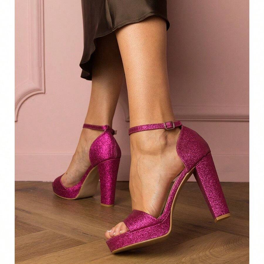 Pink Women's High Glitter Sandals Suitable For Party And Events - Pink - View 1