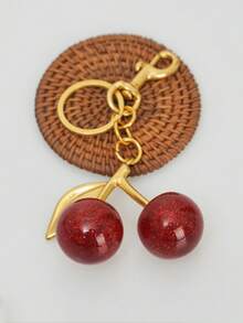 1 樱桃吊坠，新款大号樱桃形水晶吊坠，钥匙扣吊坠，闪亮樱桃吊饰钥匙扣钱包，钱包和包包采用闪亮树脂和金属配件，适合女士背包配饰，适合年轻女孩、白领大学生、生日礼物、送给女孩的礼物 - 彩色 - 查看 5