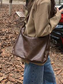 Bolsa de hombro de estilo retro elegante y versátil de alta capacidad con correa ajustable, adecuada para viajes al aire libre, compras, oficina, trabajo, estudiantes universitarios, uso diario