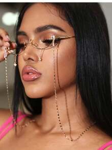 1pc Minimalist Fashion Metal Eyeglasses Chain, Unisex Non-Slip Stylish Eyewear Strap - Gold - View 3