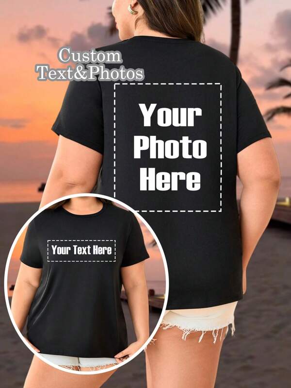 Benutzerdefinierten Große Größen Damen T-Shirts - Fügen Sie Ihren Text und Fotos hinzu (Landschaft/Abzeichen Muster/Paar Foto/Familienfoto/Selfie/Haustier usw.), Entwerfen Sie Ihr eigenes personalisiertes bedrucktes T-Shirt