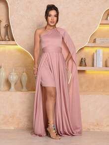 Women's Long Dress With Cape Party Wedding Prom Bridesmaids Elegant Casual Party Mesh Belted Evening Holiday Wedding Birthday Party Baby Shower Babymoon Garden Formal & Evening Photoshoot Bachelorette Party Brunch - 乾枯玫瑰色 - 查看 3