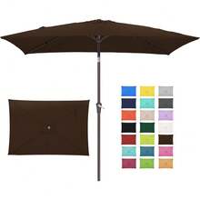 6.5x10 Ft Rectangular Patio Umbrellas Outdoor Market Umbrella With Push Button Tilt And Crank, Rectangle Table Umbrella 6 Sturdy Ribs UV Protection For Pool Garden Backyard Deck, Red - 棕色 - 查看 1