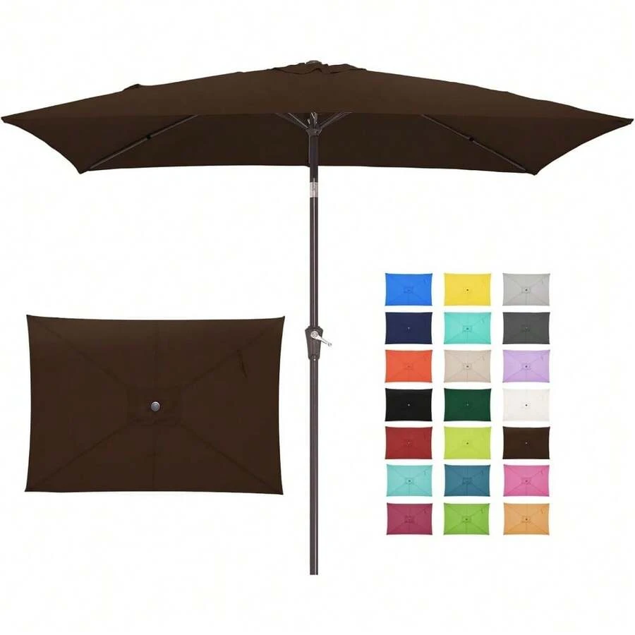 6.5x10 Ft Rectangular Patio Umbrellas Outdoor Market Umbrella With Push Button Tilt And Crank, Rectangle Table Umbrella 6 Sturdy Ribs UV Protection For Pool Garden Backyard Deck, Red - 棕色 - 查看 1