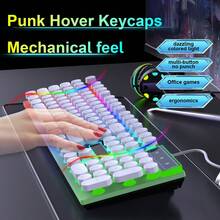 104 Keys Wired Mechanical Gaming Keyboard, Cool Backlight, Adjustable Variable Speed Lighting, Multimedia Shortcut Keys, Ergonomic Design, Punk Keycaps, Multi-Key No Punch, For Windows/PC/Laptop, Gaming Office Universal, White,Free 1 Roll Of Nano Adhesive