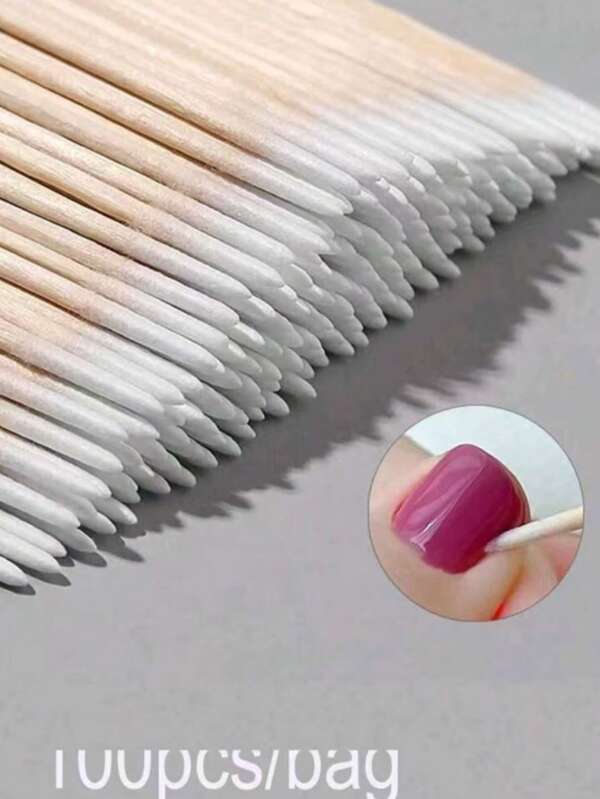 100 Stücke ultra-feine Einweg-Nagelreinigungsstifte mit scharfer Spitze für Präzision - Packung mit kleinen Holz-Zahnstocherstil Stäben für die Nagelpflege