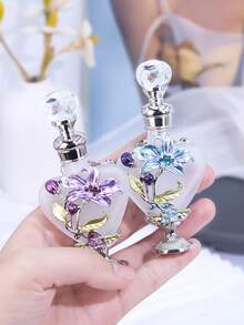 Enamel Peach Heart Bottle 10ml Beautiful Vintage Orchid Pattern Decorative Perfume Bottle, Refillable Perfume Container Bottle, Holiday Travel Perfume And Essential Oil Dropper Bottle, Perfect Gift For A Lady (No Perfume, Empty Bottle Only) - Multicolor - View 2