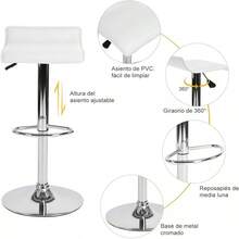 HOMEMAKE Furniture Taburete de Bar de Diseño Moderno Ajustable Giratorio de 360 °   con Cojín de Asiento Aerodinámico para Cocina Bar Sala de Estar Juego de 2 Blanco - FLANAGAN BLANCO - Ver 6