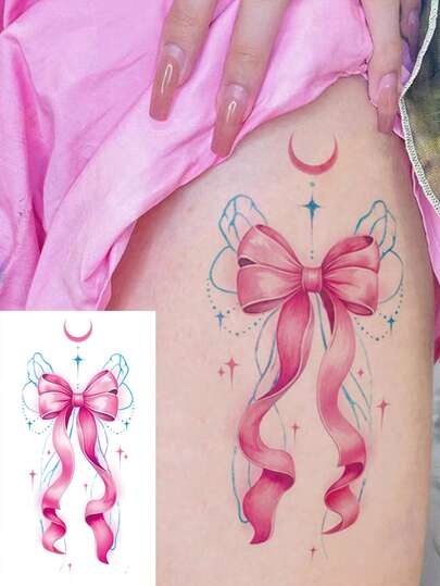 1 张大尺寸人体艺术临时纹身贴纸，适合女性，水彩彩色花朵蝴蝶猫翅膀钥匙水母蝴蝶结可爱图案，防水假纹身，持续 2-5 天，遮盖疤痕，可用于手臂手腕肩膀腿腰颈部手胸部大腿手指脚踝，适合派对、礼物、度假、身体装饰炎热夏季