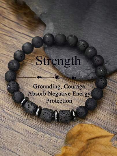 8mm Men's Grounding Bracelet - Black Lava With Cylinder Lava Beads Healing Diffuser Bracelet,Protection And Strength, Release Fear, Energy Anxiety Retro Jewelry Gift Gift For Him