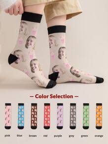 1 paire de chaussettes mi-longues personnalisées pour hommes, avec n'importe quel visage. Chaussettes personnalisées avec photos, chaussettes longues et moyennes amusantes et personnalisées, convenant aux occasions telles que la Saint-Valentin, les anniversaires et les cadeaux