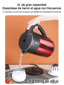 Hervidor eléctrico 1000W, Tetera 2L de gran capacidad, con diseño de doble capa antiquemaduras, luz LED indicadora, apagado automático y protección contra ebullición en seco - Tipo de Enchufe A USA (110-127V) - Ver 5