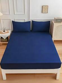 一套藏藍色床單（不含枕頭套），水洗工藝，可機洗，耐用，床罩，床墊保護套，防滑床單，簡約，親膚舒適，柔軟透氣，防過敏，抗皺，現代床上用品設計，適合家居、宿舍、酒店，防塵床套，全包保護罩，床單保護套，單件防塵床單套，90*200CM-120*200CM-140*200CM-160*200CM-180*200CM-220*200CM - 藏蓝色 - 查看 1