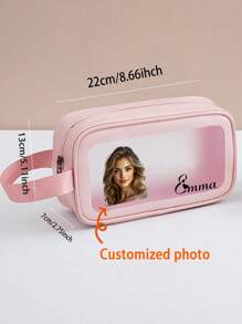 1pc Personalized Customized Name, Picture, Logo Unisex Toiletry Bag, Travel Accessories, Cosmetic Organizer Bag, Beach Bag, Birthday Gift, Bridesmaid Gift, Proposal, Her Birthday Gift, Wedding Gift, Convenient Shoulder Bag For Girlfriend, Family, Friend, Kids, Anniversary, Pink Girl, Christmas, Holiday, School, Outdoor/Picnic/Travel/Hiking/Sports/Climbing