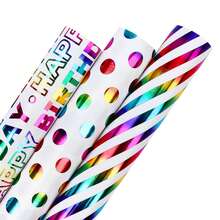 3-Style Birthday Wrapping Paper Rolls, 17in X 120in Per Roll, Colorful Foil Birthday Designs For Parties, Celebrations - Multicolor - View 5