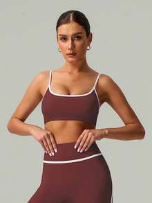 春夏两件套女式瑜伽跑步运动文胸和短裤运动服 - 中紫紅色 - 查看 6