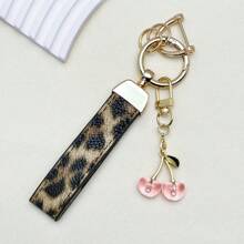 TTOBS 1pc Handmade Leopard Leather Car Key Chain With Cute Cherry Pendant - , Fashionable And Multifunctional Backpack Key Chain, The Perfect Accessory For Backpacks. The Perfect Gift For Valentine's Day, And An Excellent Gift For Your Beloved Girlfriend.